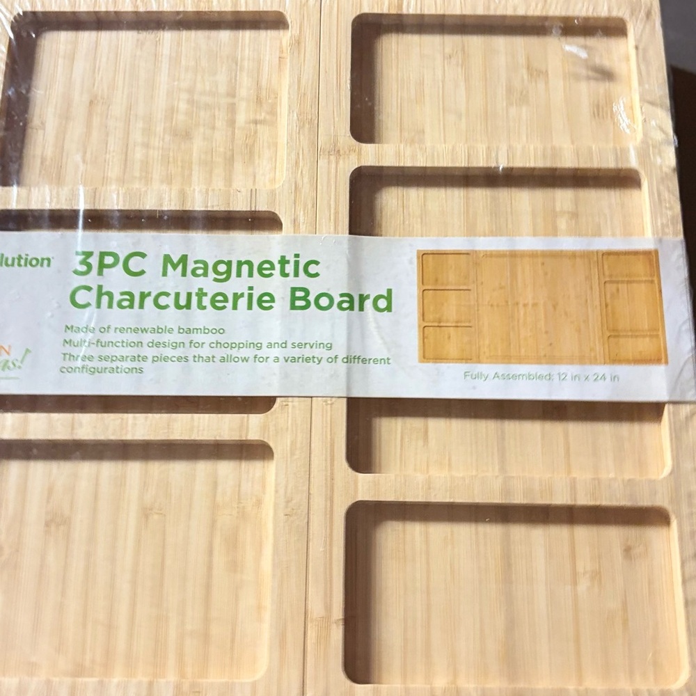 3 PIECE MAGNETIC BAMBOO CHARCUTERIE BOARD BRAND NEW WITH TAGS SEE PICS 12 X 24